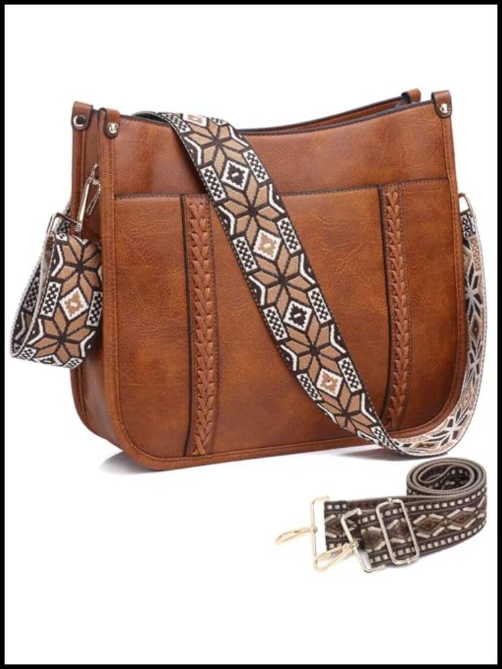 Vegan Leather Crossbody Bag Women Purse Shoulder Bag Guitar Strap